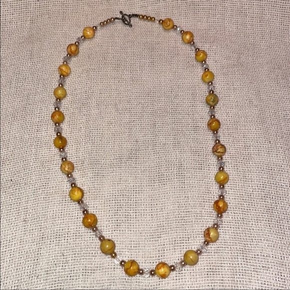 Natural Yellow Orange Stone Necklace Crystal spacers - Picture 10 of 12